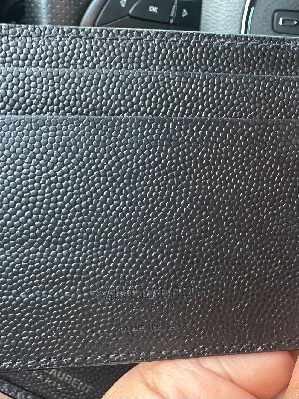 Saint Laurent Black Pebbled Leather Card Holder with Monogram Logo